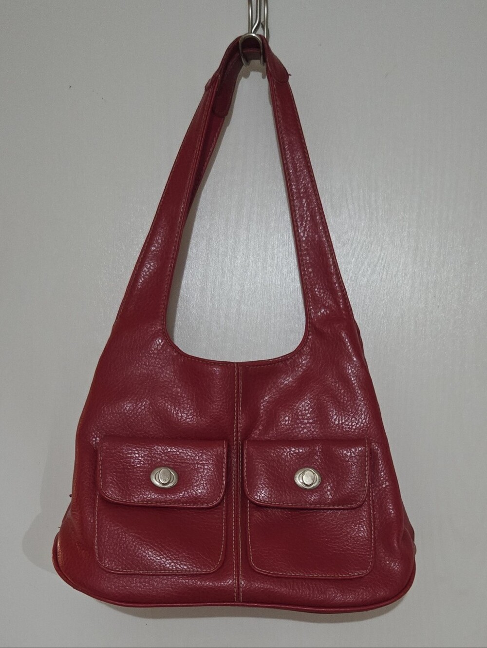 Red Leather Shoulder Bag - Women's Classic Tote